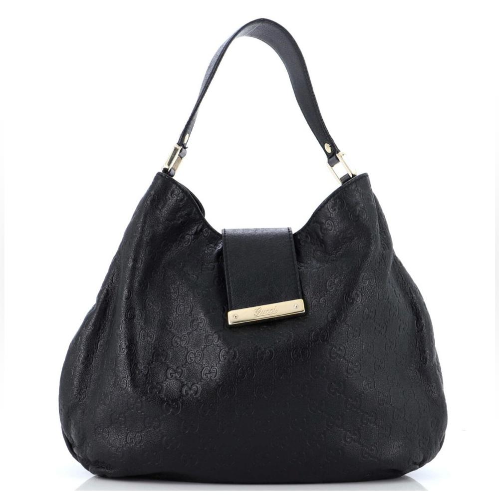GUCCI Guccissima New Ladies Web Hobo Leather Bag Medium Black